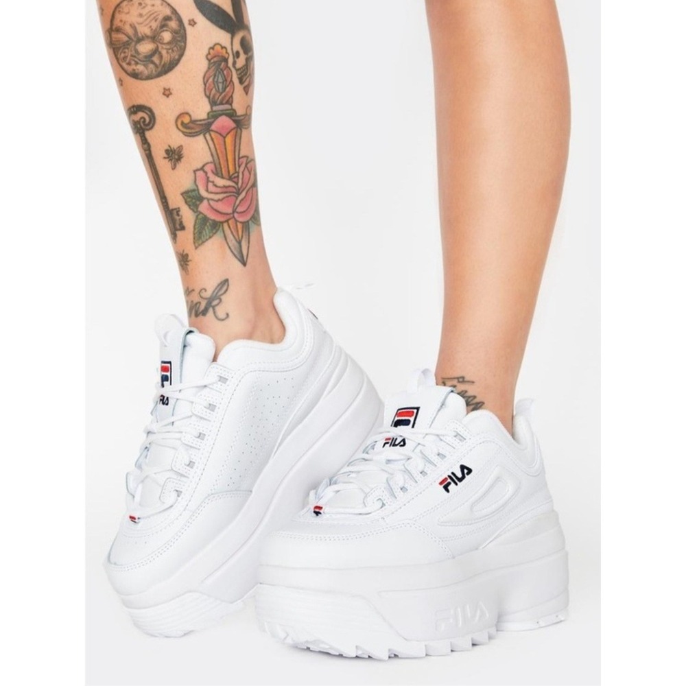 Fila Disruptor II Wedge White Platform Sneakers 5FM00704-125 Womens 8.5